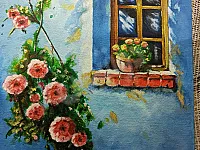 لوحة النافذة و الورود بإلوان الإكرليك : 35 × 50 سم 