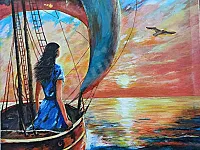 لوحة الشراع بألوان الإكرليك الأبعاد : 50 × 70 سم